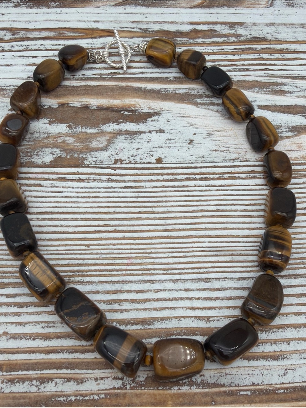 SX 925 TIGERS EYE BEAD STERLING SILVER TOGGLE NECKLACE